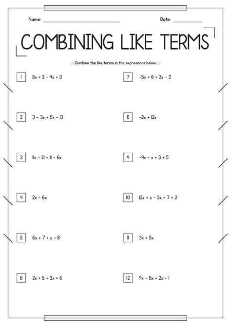 combining like terms practice worksheet answer key